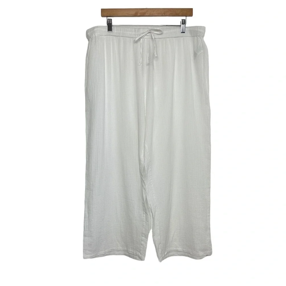 J Crew Women Drapey Crinkle-cotton Beach Pant XL White Wide Leg Gauzy Drawstring